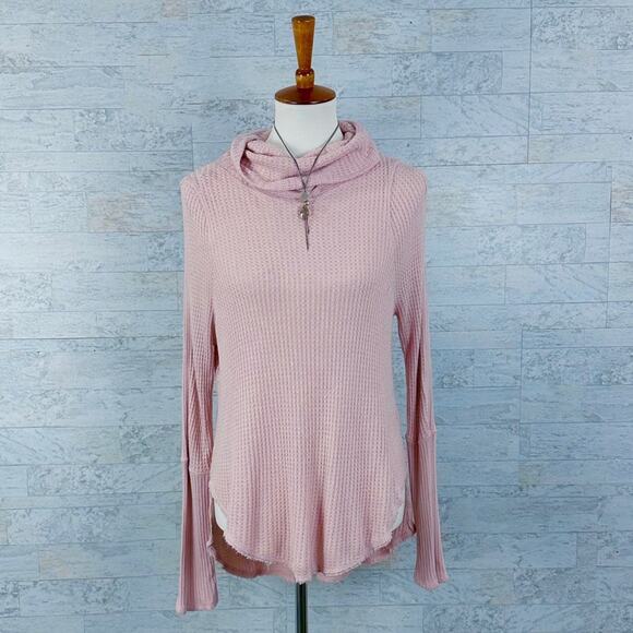 Free People Kristina Drippy pink long sleeve thermal turtleneck top - Picture 2 of 6
